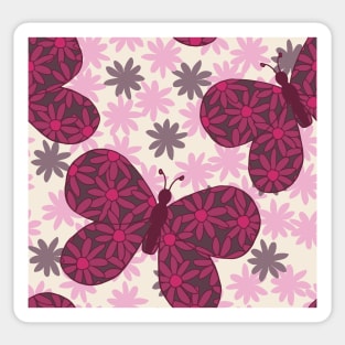 Pink Daisy Butterfly Sticker